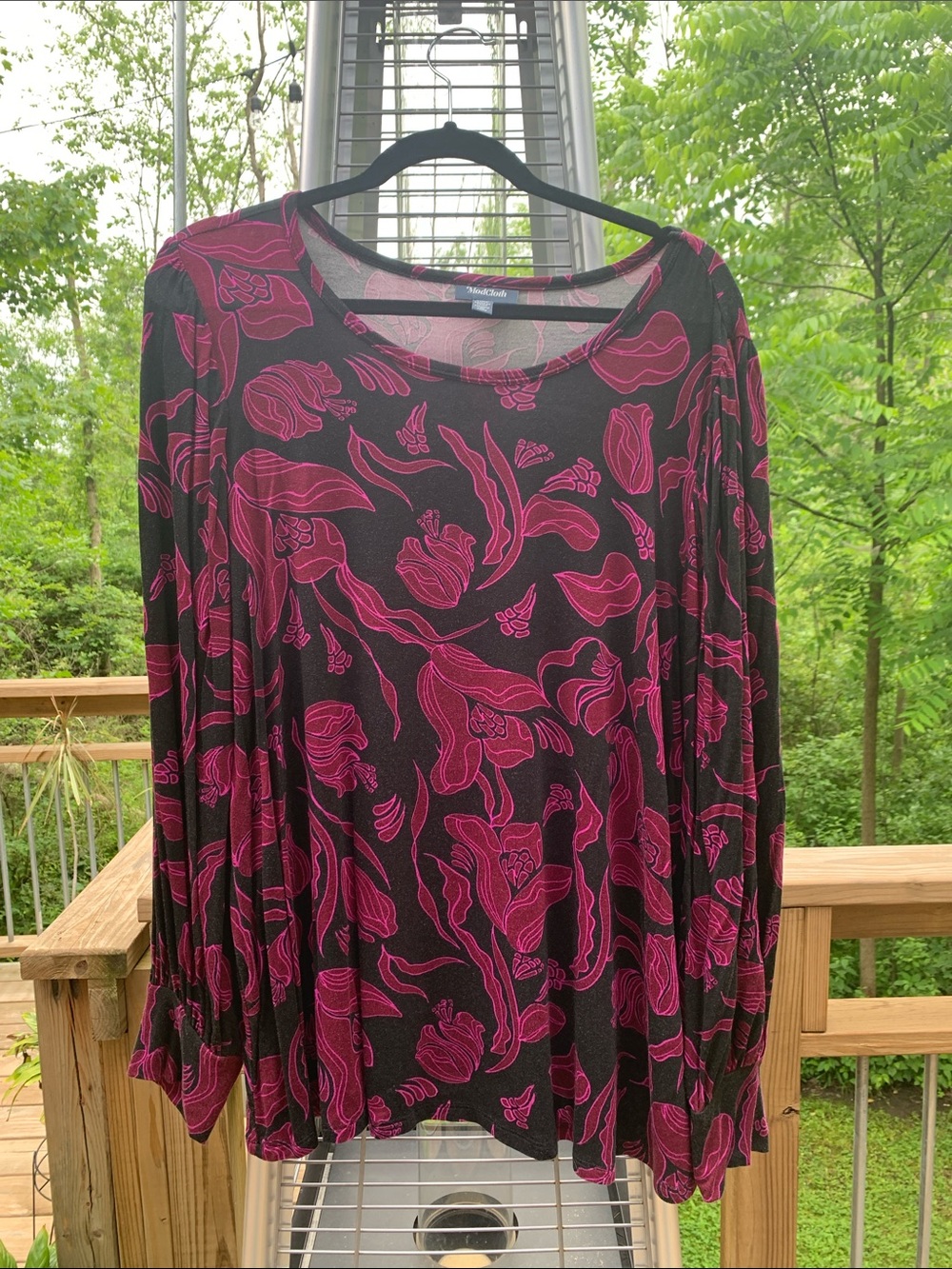 ModCloth Black Top with Bright Magenta Floral Accents